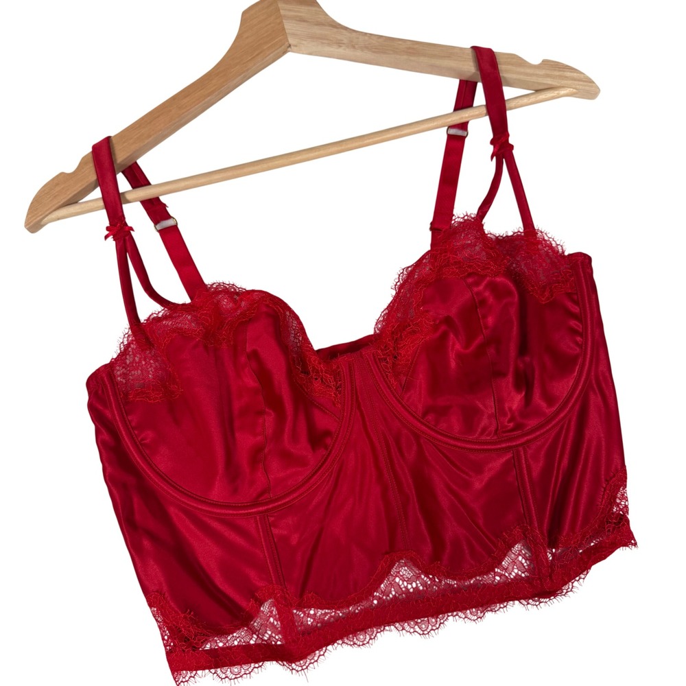 Victoria's Secret Corset Top Women 36DD Red Dream Angels Satin Lace Bustier